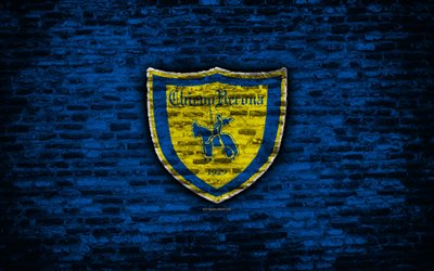 Chievo FC, 4k, logo, parede de tijolo, Serie A, futebol, Italiano de futebol do clube, O AC Chievo, textura de tijolos, Chievo, It&#225;lia