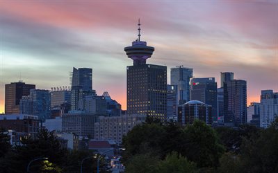 Vancouver, Kanadensiska staden, skyskrapor, stadsbilden, Kanada, British Columbia