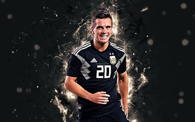 4k, Giovani Lo Celso, abstract art, Argentina National Team, Lo Celso, football, soccer, footballers, neon lights, Argentinean football team