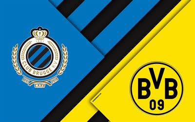 Club Brugge KV vs Borussia Dortmund, material design, color abstraction, logos, promo, UEFA Champions League, football match, Borussia Dortmund, Europe