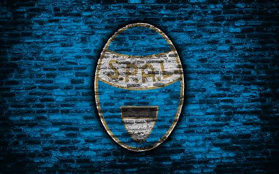 SPAL FC, 4k, logotipo, pared de ladrillos, de la Serie a, f&#250;tbol, club de f&#250;tbol italiano, SPAL 2013, textura de ladrillo, Ferrara, Italia
