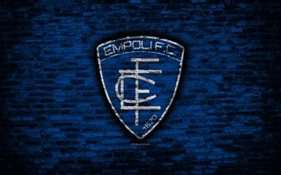 empoli fc, 4k, logo, mauer, serie a, fu&#223;ball, italienischen fu&#223;ball-club, empoli, ziegel-textur, florenz, italien