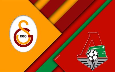 FC Galatasaray vs Lokomotiv Moscow FC, 4k, material design, color abstraction, logos, promo, UEFA Champions League, football match, football club logos, Europe