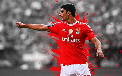 Goncalo Guedes, 4k SL Benfica, art, Portuguese football player, splashes of paint, grunge art, creative art, Portugal, football