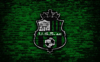 sassuolo fc, 4k, logo, mauer, serie a, fu&#223;ball, italienischen fu&#223;ball-club, us sassuolo calcio, ziegel-textur, modena, italien