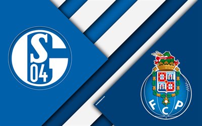 Schalke 04 vs Porto FC, 4k, material design, color abstraction, logos, promo, UEFA Champions League, football match, Schalke 04, Porto FC, Europe