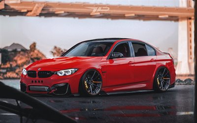 BMW M3, duruşu, F80, tuning, 2018 araba, kırmızı m3, sanat, Alman otomobil, BMW