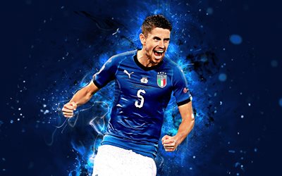 Jorginho, 4k, abstract art, Italy National Team, football, fan art, Jorge Luiz Frello Filho, soccer, neon lights, Italian football team