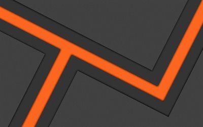 4k, material design, black and orange, android, creative, lollipop, lines, geometric shapes, strips, geometry, gray background