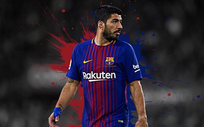 Luis Suarez, 4k, Barcelona FC, art, Uruguay football player, splashes of paint, grunge art, creative art, La Liga, Spain, football