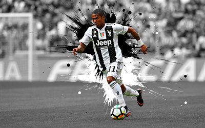 Douglas Costa, 4k, Juventus FC, konst, Brasiliansk fotbollsspelare, st&#228;nk av f&#228;rg, grunge konst, kreativ konst, Serie A, Italien, fotboll