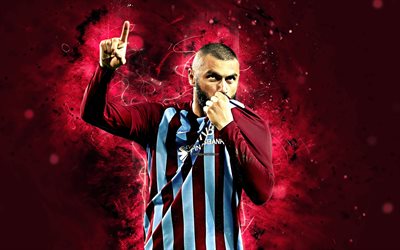 Burak Yilmaz, 4k, Trabzonspor FC, abstract art, Turkish footballer, soccer, Turkish Super Lig, Yilmaz, football, neon lights