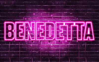 ベネデッタ, 4k, 名前の壁紙, 女性の名前, ベネディッタの名前, 紫色のネオン, ハッピーバースデー ベネディッタ, 人気のイタリアの女性の名前, ベネディッタの名前の絵