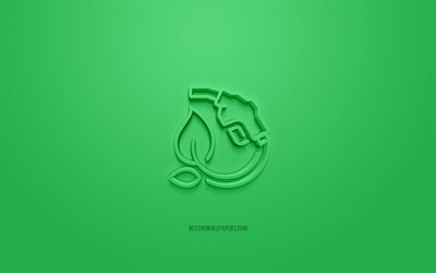 Biofuel 3d icon, green background, 3d symbols, Biofuel, creative 3d art, 3d icons, Bio fuel sign, eco signs