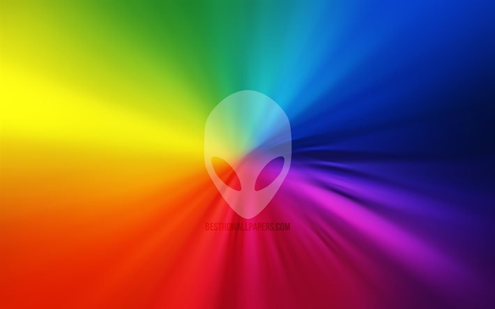 Alienware logo, 4k, vortex, rainbow backgrounds, creative, artwork, brands, Alienware