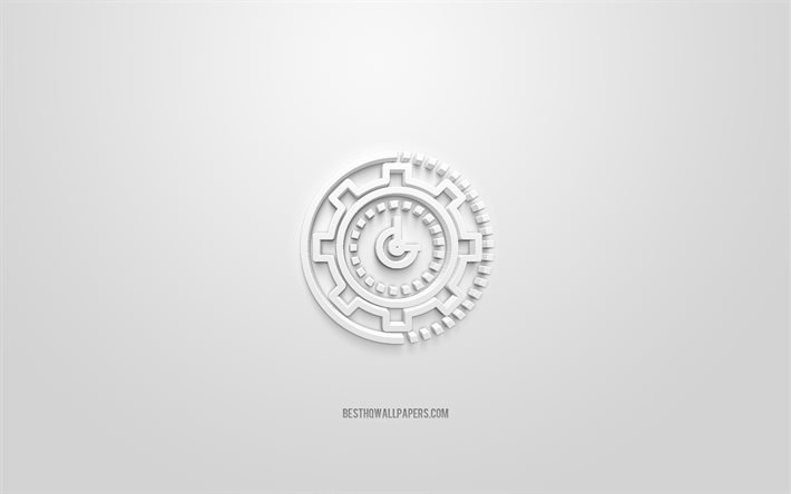 watch with gears 3d icon, white background, 3d symbols, watch with gears, creative 3d art, 3d icons, gear sign, business 3d icons