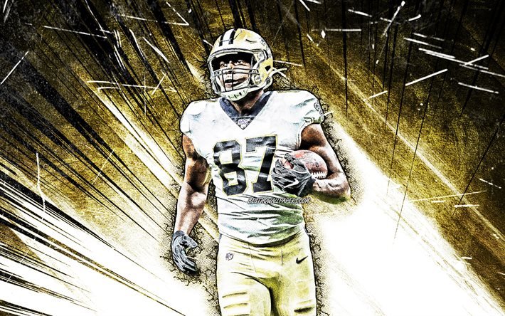 4k, Jared Cook, grunge art, NFL, New Orleans Saints, american football, linebacker, Jared Alan Cook, National Football League, brown abstract rays, Jared Cook Saints, Jared Cook 4K