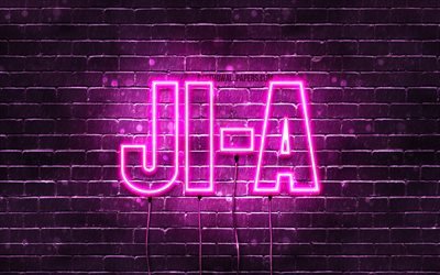 Ji-a, 4k, pap&#233;is de parede com nomes, nomes femininos, nome Ji-a, luzes de neon roxas, Happy Birthday Ji-a, nomes femininos sul-coreanos populares, foto com nome Ji-a
