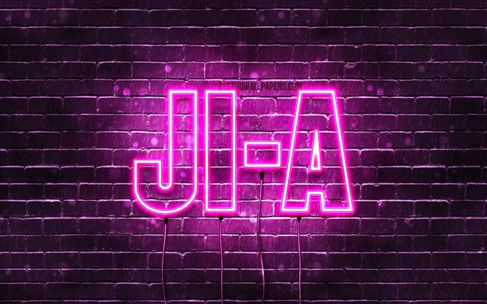 Ji-a, 4k, pap&#233;is de parede com nomes, nomes femininos, nome Ji-a, luzes de neon roxas, Happy Birthday Ji-a, nomes femininos sul-coreanos populares, foto com nome Ji-a