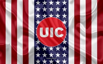 Universit&#224; dell&#39;Illinois presso Chicago Emblem, American Flag, Universit&#224; dell&#39;Illinois a Chicago logo, Chicago, Illinois, USA, Emblem of University of Illinois a Chicago