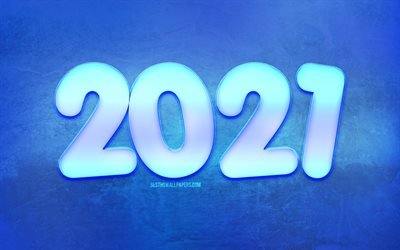 2021 New Year, Winter blue background, 2021 concepts, Happy New Year 2021, Blue 2021 background, winter art
