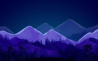 4k, abstract nightscapes, mountains, forest, nightscapes minimalism, creative, abstract landscapes