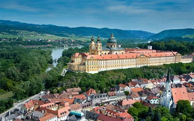Melk Abbey, Benedictine abbey, monastery, Melk cityscape, summer, landmark, Melk, Lower Austria, Austria