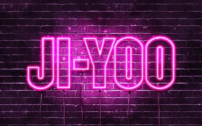Ji-yoo, 4k, pap&#233;is de parede com nomes, nomes femininos, nome Ji-yoo, luzes de n&#233;on roxas, feliz anivers&#225;rio Ji-yoo, nomes femininos populares da Coreia do Sul, foto com o nome Ji-yoo