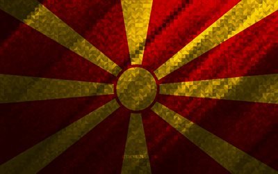 Bandeira da Maced&#244;nia do Norte, abstra&#231;&#227;o multicolorida, bandeira do mosaico da Maced&#244;nia do Norte, Europa, Maced&#244;nia do Norte, arte do mosaico, bandeira da Maced&#244;nia do Norte