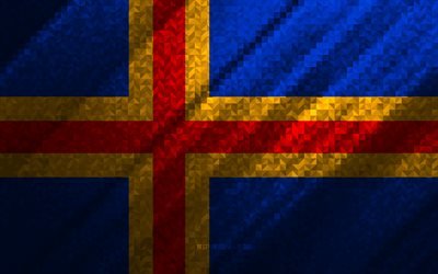Aland Adaları bayrağı, &#231;ok renkli soyutlama, Aland Adaları mozaik bayrağı, Avrupa, Aland Adaları, mozaik sanatı