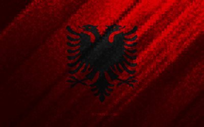 Drapeau de l&#39;Albanie, abstraction multicolore, drapeau mosa&#239;que de l&#39;Albanie, Europe, Albanie, art de la mosa&#239;que, drapeau de l&#39;Albanie