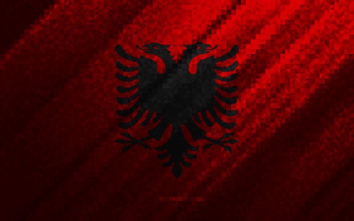 Flag of Albania, multicolored abstraction, Albania mosaic flag, Europe, Albania, mosaic art, Albania flag