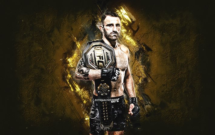 Alexander Volkanovski, MMA, Australian fighter, UFC, portrait, yellow stone background, Ultimate Fighting Championship