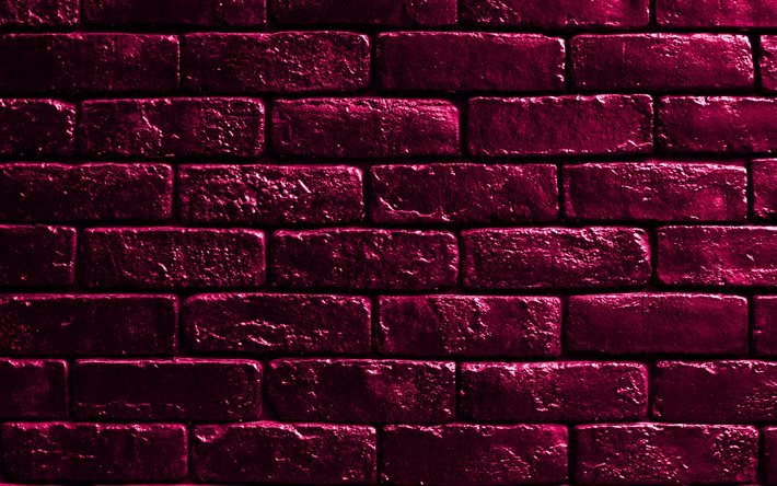 purple brickwall, 4k, purple bricks, bricks textures, brick wall, bricks background, purple stone background, identical bricks, bricks, purple bricks background