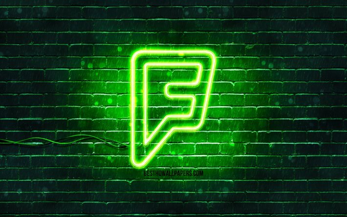 شعار Foursquare الأخضر, 4 ك, لبنة خضراء, شعار فورسكوير, شبكات التواصل الاجتماعي, شعار النيون فورسكوير, فورسكوير