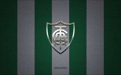 America Mineiro logo, Brazilian football club, metal emblem, green and white metal mesh background, America Mineiro, Serie B, Belo Horizonte, Brazil, football