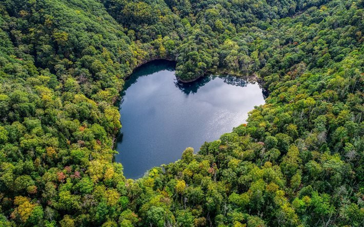 Toyoni Lake, Erimo Town, lac en forme de coeur, lieux romantiques, beaux lacs, Hokkaido, Japon