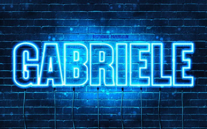 Gabriele, 4k, isimli duvar kağıtları, Gabriele adı, mavi neon ışıklar, Mutlu Yıllar Gabriele, pop&#252;ler İtalyan erkek isimleri, Gabriele isimli resim