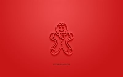 Christmas Cookie 3d icon, red background, 3d symbols, Christmas Cookie, creative 3d art, 3d icons, Christmas sign, Christmas 3d icons