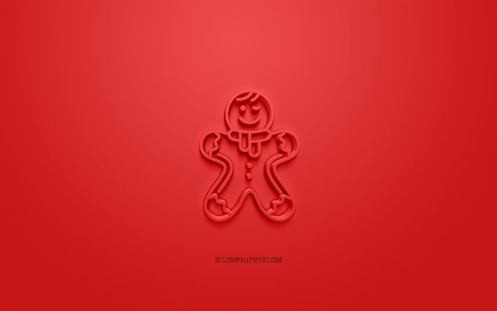クリスマスクッキー3Dアイコン, 赤い背景, 3Dシンボル, クリスマスクッキー, 創造的な3 dアート, 3D图标, クリスマスサイン, クリスマス3 dアイコン