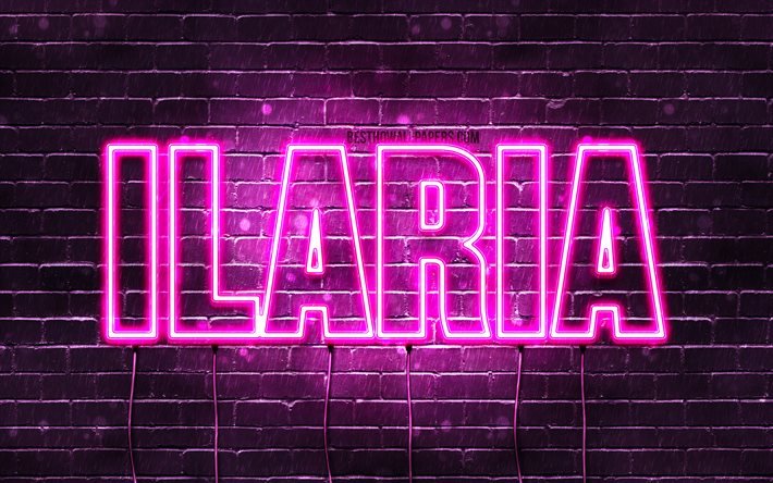 Ilaria, 4k, taustakuvia nimet, naisten nimet, Ilaria nimi, violetti neon valot, Happy Birthday Ilaria, suosittu italialainen naisten nimet, kuva Ilaria nimi