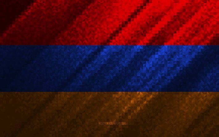 flagge von armenien, bunte abstraktion, armenien mosaik flagge, europa, armenien, mosaik-kunst, armenien-flagge