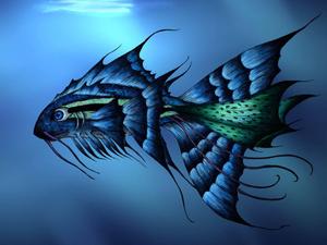 3D Blue Fish Swimming in Deep Blue Sea  Wallpaper