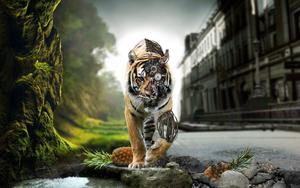 3D HD Cyborg Tiger On Street 3d hd wallpaper