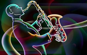 3D Neon Saxophone Music Wallpaper