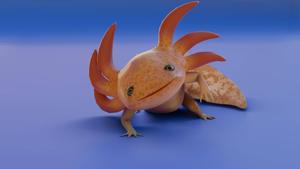 3D Orange Axolotl In Blue axolotl wallpaper