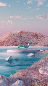 3D Phone Pastel Pink And Blue Scenery 3d phone wallpaper