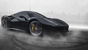 4K Black Car Swerving Wallpaper