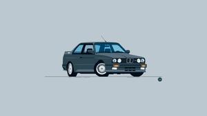 4K Minimalist Blue Car Wallpaper