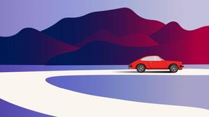 4K Minimalist Car Near Mountain Wallpaper